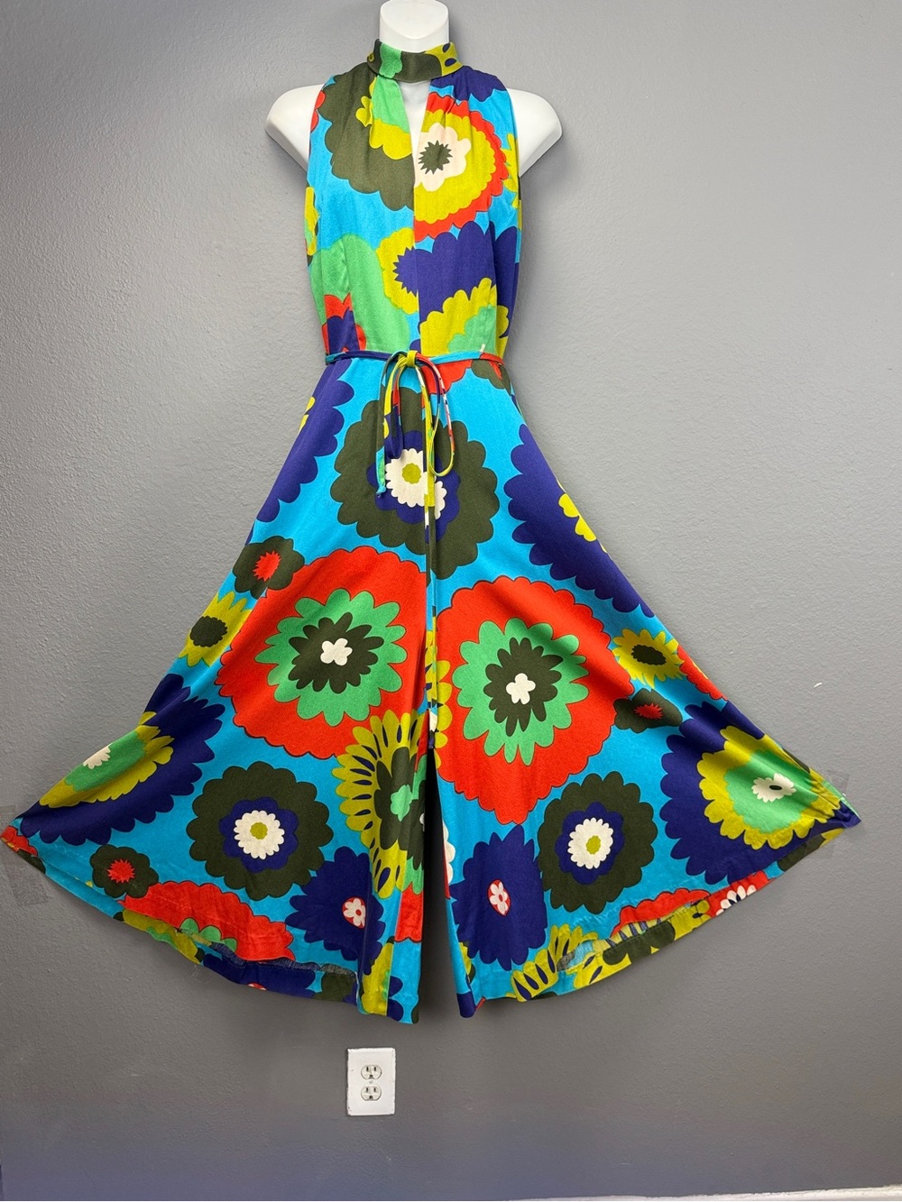 Vtg 60's 70's Alfred Shaheen Flower Power Palazzo Halter Jumpsuit Wide Leg Sz XS